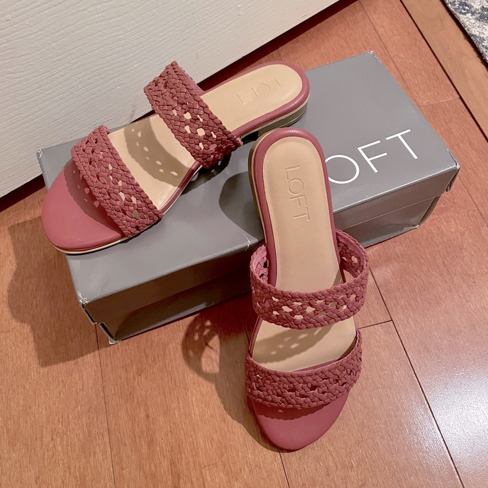 NEW! Ann Loft Dusty Rose Braided Woven Slide Sandals Size 7